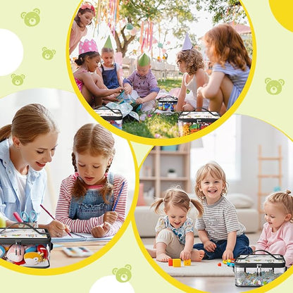 8 Packs Large Toy Storage Bags with Labels, Reusable Clear PVC Board Game Storage, Travel Waterproof Toy Organizer Bags with Name Tag and Manual Pocket for Building Blocks, Puzzle, Kids Books(L, XL)