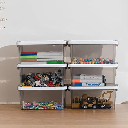 Citylife 1.32 QT 10 Pack Small Storage Bins Plastic Storage Container Stackable Box with Lids for Organizing, Clear Grey.