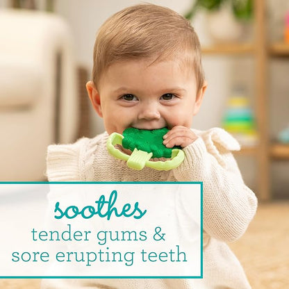 Infantino Lil' Nibbles Textured Silicone Baby Teether - Sensory Exploration and Teething Relief with Easy to Hold Handles, Green Broccoli, 0+ Months