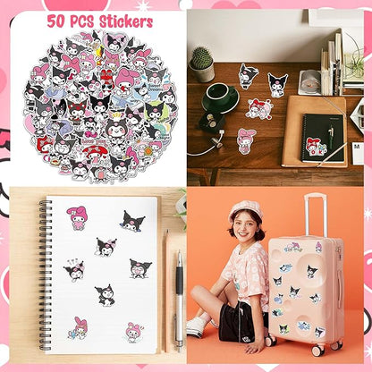 Kawaii Birthday Party Decorations, Kawaii Birthday Party Supplies Include 12 Key Chains, 12 Bracelets, 12 Button Pins, 50 Stickers, Kawaii Party Favors for Girls