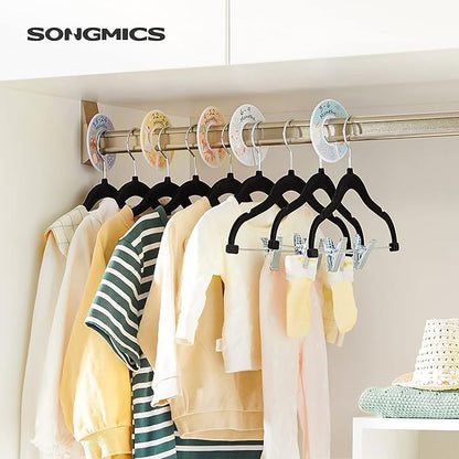 SONGMICS Baby Hangers, 30 Packs Pants Hangers with Clips, Kids Hangers with 6 Clothes Dividers, Non-Slip Children’s Clothes Hangers, Pants Hangers, Black UCRF013B30