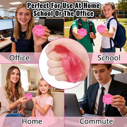 Ice Cube Squishy Fidget Toy, Standard Size 1.96 in Stress Ball for Adults and Kids, Puffwize Soft Textured Sensory Toy with Irregular Shape for Anxiety Relief and Improving Focus(Pink)