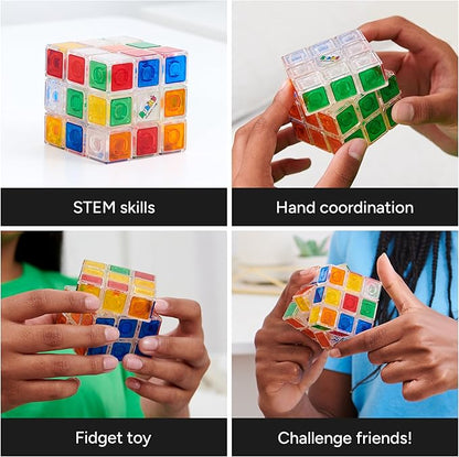 Rubik’s Cube, Crystal Cube, Transparent 3x3 Cube Color-Matching Puzzle Game, Twisting Fidget Toy, Challenging Brain Teaser & Sensory Puzzle for Adults, Teens, & Kids, for Ages 8 & Up