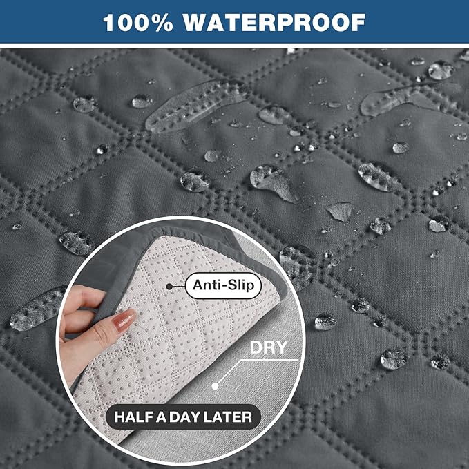 TAOCOCO Waterproof Recliner Loveseat Cover Non-Slip Sofa Slipcover, Pet Couch Cover for Loveseat Recliner with Straps, Washable Reclining Loveseat Cover Furniture Protector (2 Seater, Charcoal Gray)