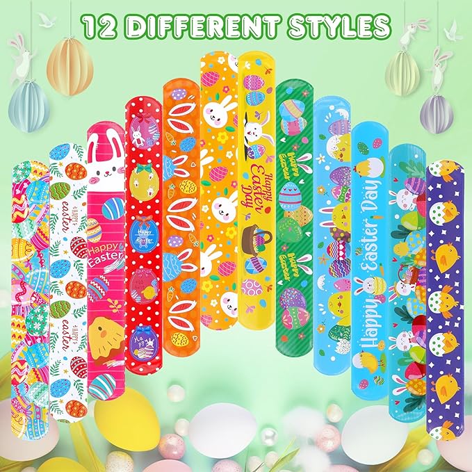 Easter Slap Bracelets for Kids 36PCS Easter Basket Stuffers for Kids Bulk Snap Bracelet Easter Party Favors Supplies Easter Egg Fillers Toys Goodie Bag Stuffers Toy Gifts for Student Classroom Prizes