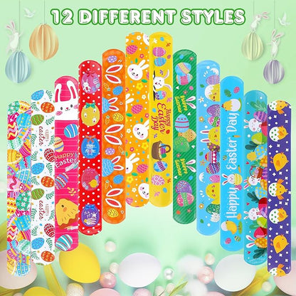 Easter Slap Bracelets for Kids 36PCS Easter Basket Stuffers for Kids Bulk Snap Bracelet Easter Party Favors Supplies Easter Egg Fillers Toys Goodie Bag Stuffers Toy Gifts for Student Classroom Prizes