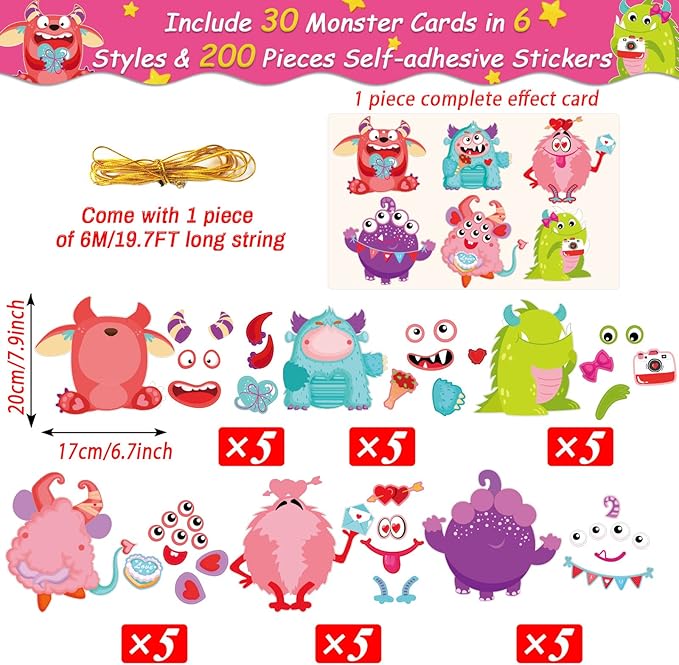 party greeting Valentine's Day Craft Kits DIY Monster Craft for Kids, Make Your Own Monster Ornament Bulk Valentine's Day Monster Paper Decorative Kit for Preschool Home Class Game Activities