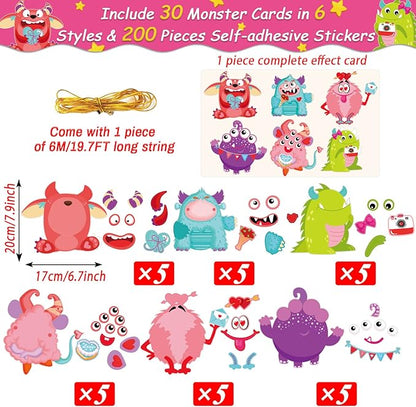 party greeting Valentine's Day Craft Kits DIY Monster Craft for Kids, Make Your Own Monster Ornament Bulk Valentine's Day Monster Paper Decorative Kit for Preschool Home Class Game Activities