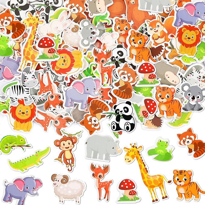 JULBEAR 300 Pieces Animals Foam Stickers Bulk Self-Adhesive Cartoon Forest Animals Reward Stickers for Arts Crafts Animals Forest Theme Party Favors Decoration Home Classroom Teaching DIY Supplies