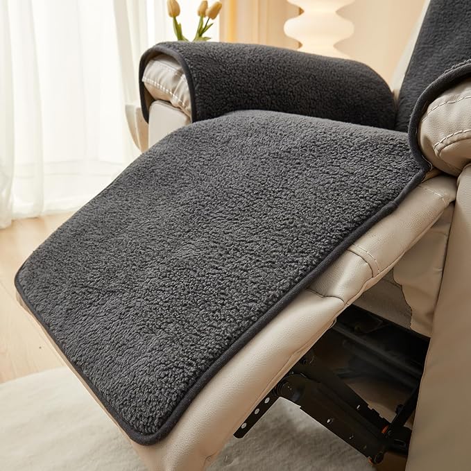 vctops Sherpa Fleece Recliner Chair Cover Super Soft Warm Plush Sofa Slipcover Furniture Protector Non Slip Washable Reclining Chair Cover for Kids, Pets (Dark Grey,22"x82")