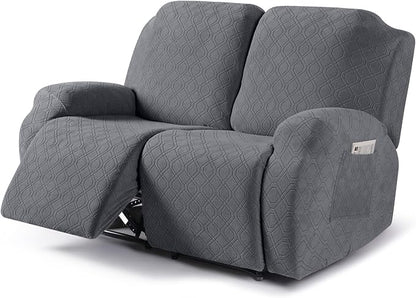 VANSOFY Recliner Cover, 2-Pieces Stretch Reclining Couch Cover with Pockets Loveseat Sofa Slipcovers Soft Washable Furniture Protector for Dogs Cats(Dark Gray)