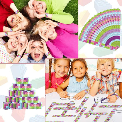48 Pcs Building Block Slap Bracelet, Building Block Birthday Party Favors Supplies Building Block Birthdays Party Decorations for Boys Girls Toys Gifts Gifts Classroom Prize Reward
