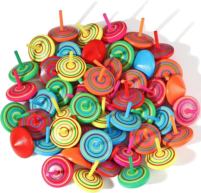 Aoriher Wood Spinning Tops for Kids, Colorful Wooden Gyroscopes Toy, Educational Kindergarten Toys, Rainbow Spin Tops for Games Party Favors Birthday Gifts(12 Pieces)