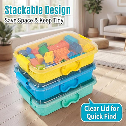Carolart 3 Pack, Empty Sensory Bin, Wheat Straw Material，13.5 Inch Storage Container, Portable Plastic Storage Bins, Stackable Play Tray for toys,arts,crafts and sand.