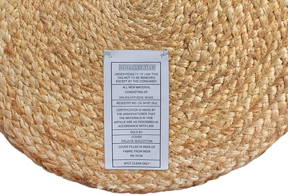 COTTON CRAFT Jute Chindi Pouf – Cylindrical Jute Cotton Braided Ottoman - Moroccan Boho Kilim Foot Stool - Bedroom Family Room Accent Seating – Footrest - Rustic Decor Round Pouf – 15 diax16 H- Multi