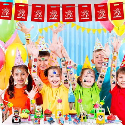 110 Pcs Bowling Party Favors, Bowling Party Favors Bags Temporary Tattoos Slap Bracelets Keychains Stickers Ballpoint Pen for Bowling Birthday Party Decorations Gifts for Kids Classroom Rewards