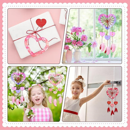 Fennoral 6 Pack Heart Dream Catcher Craft Kit for Kids Paint You Own Love Heart Dream Catcher DIY Coloring Mother's Day Wooden Art and Craft for Art Activity Project Valentine's Day Decoration
