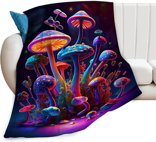 Mushroom Throw Blanket Colorful Mushroom Plush Fleece Soft Cozy Mushroom Gifts Blanket for Kids Girls Adults Couch Bed Chair Office Dorm Decor 40''X50''