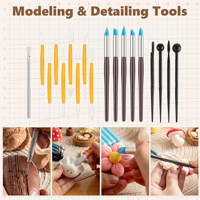 UUSYCUN 52PCS Pottery Tools for Sculpting, Ceramics Clay Tools for Pottery Kiln, Pottery Wheel, Trimming, Carving, Modeling, Beginners, Polymer Clay, Air Dry Clay, Pros, Adults, Crafting Supplies