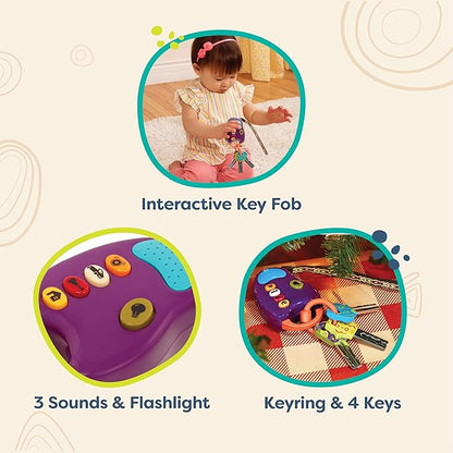 B. toys – Toy Car Keys – Key Fob with Lights & Sounds – Interactive Baby Toy – Pretend Keys for Babies, Toddlers – 10 Months + – FunKeys – Purple