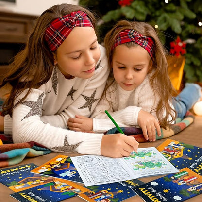 Nativity Activity Books for Kids - 24Pcs Christmas Mini Games Coloring Book Set Bulk Mazes Word Search Word Scramble Games for Xmas Holiday Party Goodie Bags Stuffers Sunday School Classroom Favors