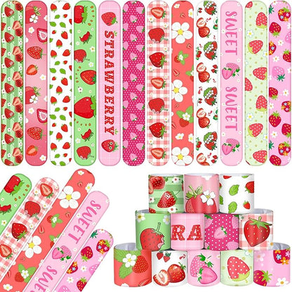 48PCS Strawberry Party Favors Slap Bracelets Berry First Birthday Party Supplies Decorations for Baby Shower Strawberry Party Sweet 1st Birthday Party Strawberry Party Summer Party