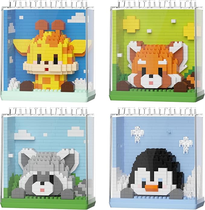 Mini Animals Building Blocks Set,with Pig, Tiger,Panda,Capybara,4Packs Kit Birthday Party Favor Gifts Toys for Ages 8-13﻿ (Block Zoo B 1386PCS)