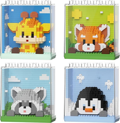 Mini Animals Building Blocks Set,with Pig, Tiger,Panda,Capybara,4Packs Kit Birthday Party Favor Gifts Toys for Ages 8-13﻿ (Block Zoo B 1386PCS)