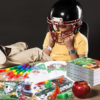 BenLouis 168Pcs Football Party Favors Sports Football Theme Birthday Party Favors Coloring Books Bulk for Kids Super Football Bowl Party Team Gift Goodie Bag Fillers Classroom games Rewards Supplies
