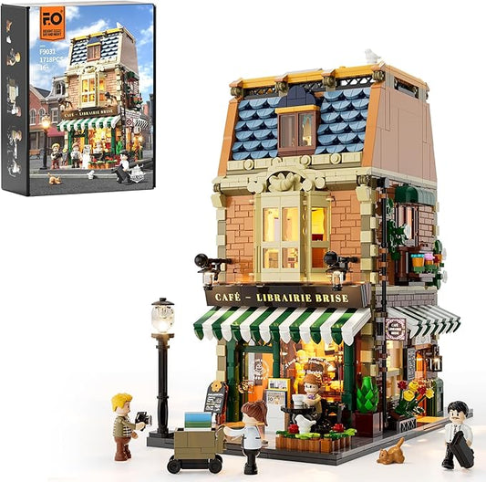 Funwhole Book-Cafe Lighting Building-Bricks Set - City Town Coffee House LED Light Modular Construction Building Model Sets 1718 Pcs for Adults and Teen