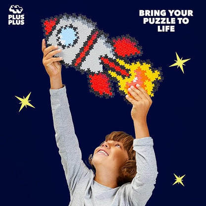 Plus Plus Puzzle By Number, 500 Piece Mini Interlocking Hashtag Color Blocks, 3D Pixel Art Kit for Kids - Rocket