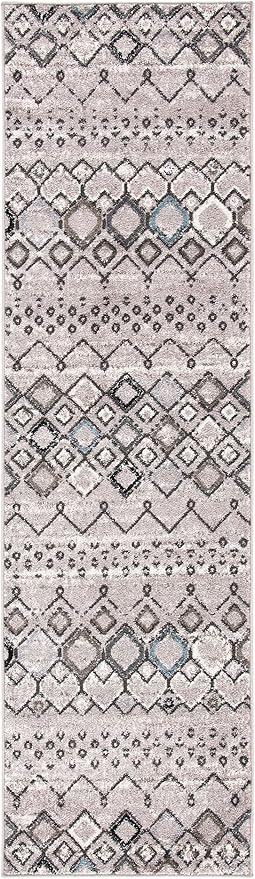 SAFAVIEH Amsterdam Collection Runner Rug - 2'3" x 22', Light Grey & Brown, Moroccan Boho Design, Non-Shedding & Easy Care, Ideal for High Traffic Areas in Living Room, Bedroom (AMS108F)