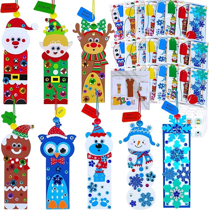 Winlyn 24 Sets Christmas Craft Kits Winter Crafts DIY Christmas Ornaments Bookmarks Decorations Festive Foam Stickers Christmas Arts and Crafts for Kids Holiday Classroom Art Activities Party Favors