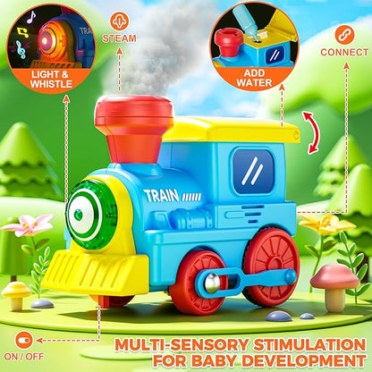 Train Set for Toddlers w/Steam, Music & Lights - Electric Train Toys for Kids w/Tracks Accessories, Including 3 Dinosaur Car and 3 Trailer, Christmas Birthday Gifts for 1-3 4 5 6+ Years Old Boys Girls