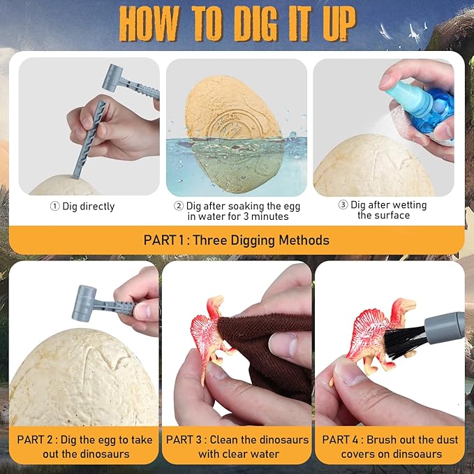 Jumbo Dino Egg Dig Kit, Dinosaur Toys for Kids 5-7, Dinosaur Eggs with 12 Dinosaurs inside, Dino Toy Outdoor Gift with Dinosaur Card, Dinosaur Egg Excavation for Kids Boys Girls Gift 6 and up year old