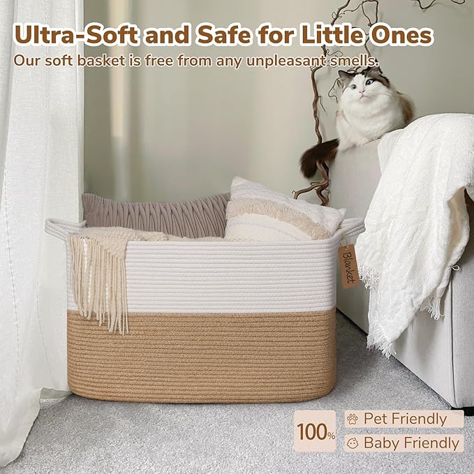 Goodpick Woven Storage Baskets for Organizing 22”x17”x12” Large Blanket Basket for Living Room Bedroom, Dog Toy Basket with Handles, Stylish Gift Baskets Empty for Home Décor