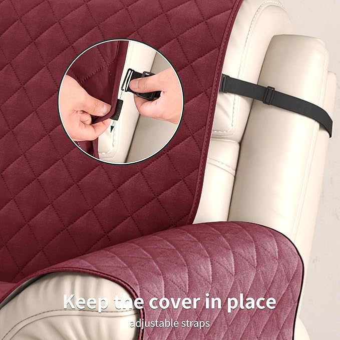 CHUN YI Recliner Chair Cover, Non-Slip Recliner Covers That Stay in Place, Washable Lazy Boy Recliner Covers with Pockets, Water Resistant Recliner Slipcover for Pets (Wine, Small Recliner)