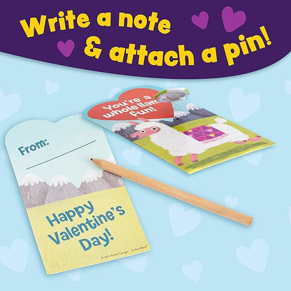 Peaceable Kingdom Valentines Cards for Kids Classroom, Set of 28 Valentines Day Gifts - Animal Pins