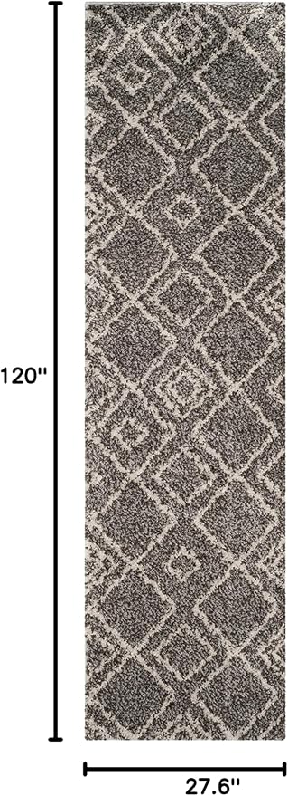 SAFAVIEH Arizona Shag Collection 2'3" x 10' Brown/Ivory ASG744B Moroccan Diamond Non-Shedding 1.6-inch Thick Living Room Dining Entryway Foyer Hallway Runner Rug