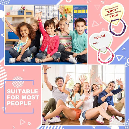 Yinkin 36 Sets Valentine's Day Bracelets with Cards Kids Friendship Bracelets Knot Design Bulk for Girls Boys Classroom Gifts Accessories Valentine's Day Party Favors Gifts Teacher Goody Bag Stuffers
