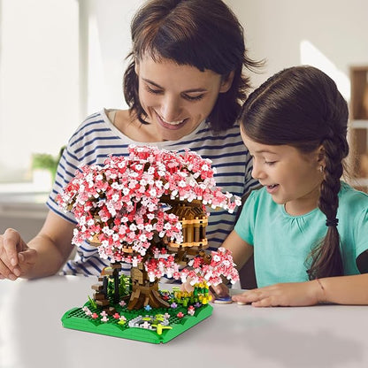 Cherry Blossom Bonsai Tree House Building Blocks Set Plants Pink Flowers Treehouse Architecture Micro Mini Block Gift for Adults and Children 1500 Pieces