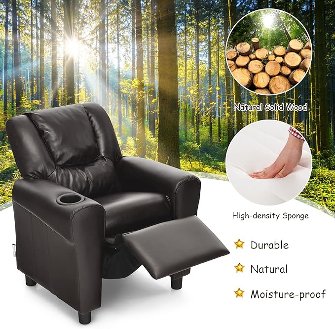 ARLIME Kids Recliner chair, toddler Armchair Upholstered Couch with Cup Holder, Backrest, baby Leather sofa with Headrest and Footrest, Child Furniture for Ages 2-7