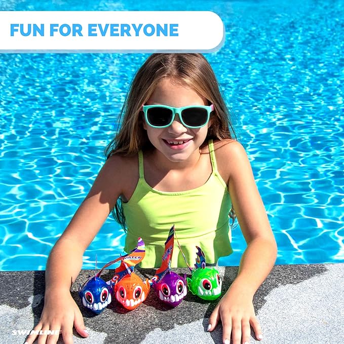 Swimline Original 4-Pack Diving Toys LED Light-Up Glowing Sea Animal Piranha Catch The Fish Retrieval Game for Swimming Pool & Bath Tub for Kids Multi Color Flashing Underwater Dive Practice Learn