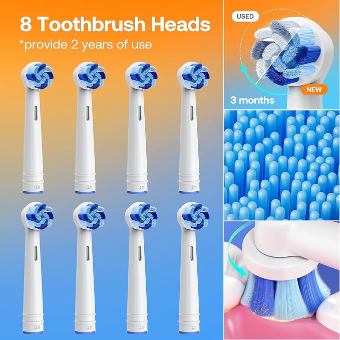 Bitvae R1 Rotating Electric Toothbrush with 8 Brush Heads for Adults and Kids, 60-Day Battery Life, 5 Modes Rechargeable Power Toothbrush with 2-Minute Smart Timer, Black