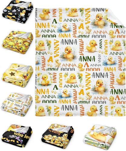 Custom Name Duck Blanket for Girls Adult duck Blanket Kids Funny Blanket Suitable for bedroom bed sofa Crib Couch Chair outdoor All Season Items That Yellow Duck Lovers Will Love80"x60"for Adult