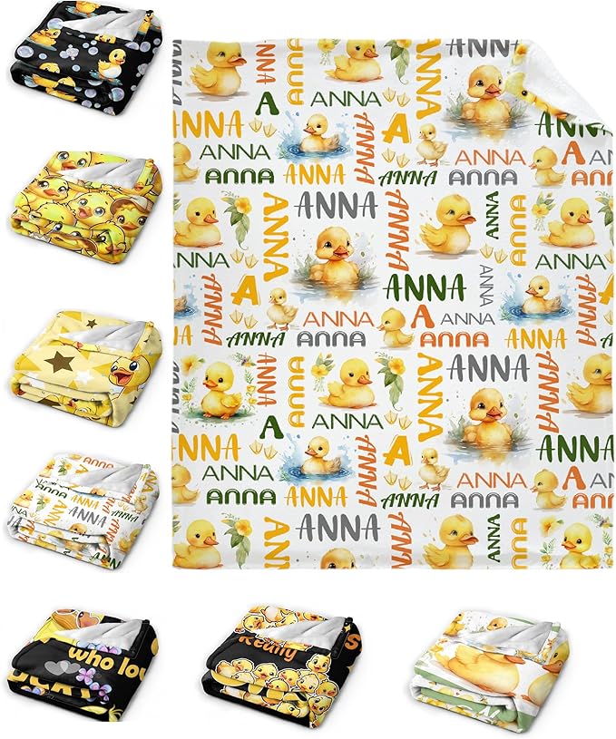 Custom Name Duck Blanket for Girls Adult duck Blanket Kids Funny Blanket Suitable for bedroom bed sofa Crib Couch Chair outdoor All Season Items That Yellow Duck Lovers Will Love 50"x40"for Kid