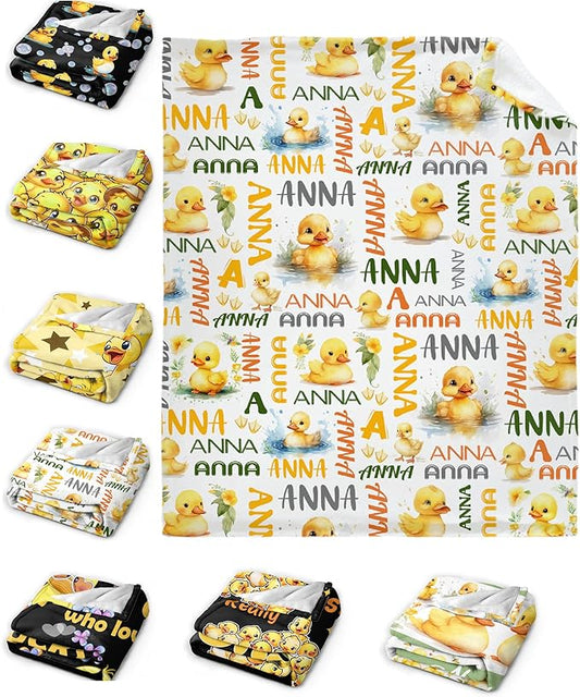 Custom Name Duck Blanket for Girls Adult duck Blanket Kids Funny Blanket Suitable for bedroom bed sofa Crib Couch Chair outdoor All Season Items That Yellow Duck Lovers Will Love 50"x40"for Kid