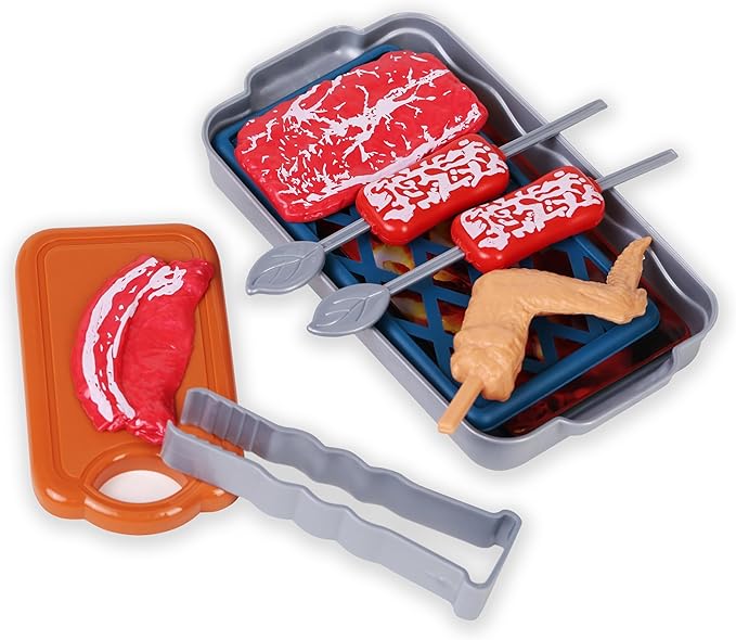 Pretend Play Kitchen Toy Including Janpanese Style Sukiyaki Hot Pot with Electronic Function, Grill Rack, Cooking Utensils, Cut Play Food and Toy Cutlery, Cooking Learning Gift for Girls and Boys