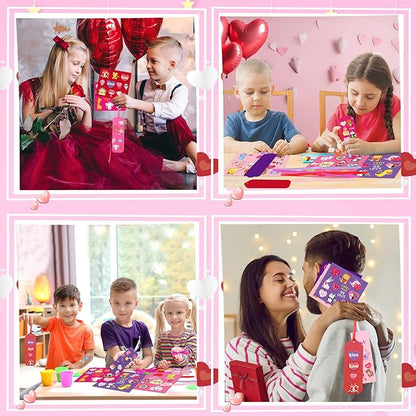 JUNEBRUSHS 30 Pack Valentines Crafts for Kids, Valentine's Day Bookmarks Craft Kits with Assorted Hearts Animal Stickers for Kids Classroom Game Activities Valentines Day Gift Exchange