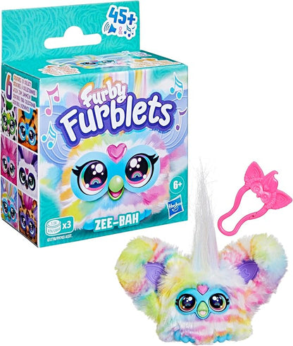 Furby Furblets Zee-Bah Mini Friend, Electronic Plush Toys for Girls & Boys, Rainbow Zebra, Speaks Furbish & Plays Music, Series 5, Easter Basket Stuffers, Ages 6+